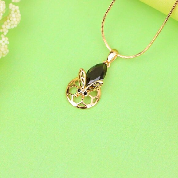 "Rose Gold Honeycomb Butterfly Pendant with Black Gem, XPPT1314 - Picture 3 of 13